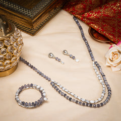 Eykaa Glorious Twilight: White Howlite & Grey Jade Necklace With Earrings
