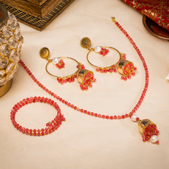 EYKAA ORANGE FACETED JADE AND FRESH WATER PEARL BALI PATTERN EARRINGS