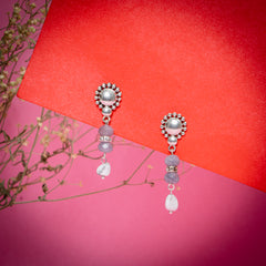 Eykaa Glorious Twilight: White Howlite & Grey Jade Necklace With Earrings