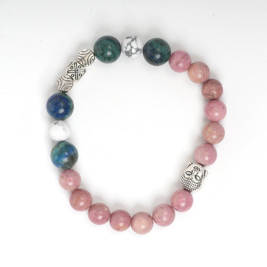 Eykaa Azurite, Pink Rhodonite And White Howlite Bracelet On A White Background.