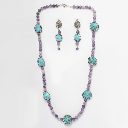 Eykaa Radiant Calm & Classy: Firoza and Lepidolite Necklace With Earrings Set