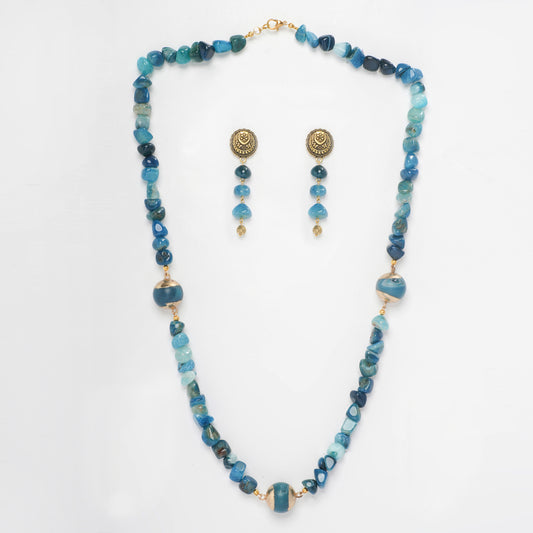 Eykaa Radiant Harmony: Blue Agate Necklace with Earrings Set