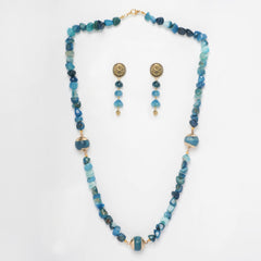Eykaa Radiant Harmony: Blue Agate Necklace with Earrings Set