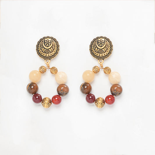 Eykaa Alluring Bold: Tiger Eye, Yellow Calcite & Aventurine Earrings