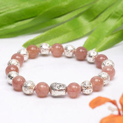 Eykaa Glorious Shine: Strawberry Quartz & Silver Lava Bracelet