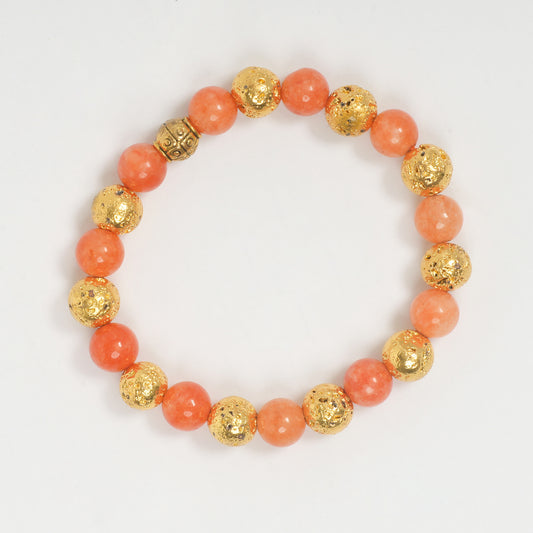 Eykaa Glorious Bloom: Orange Jade and Golden Lava Bracelet