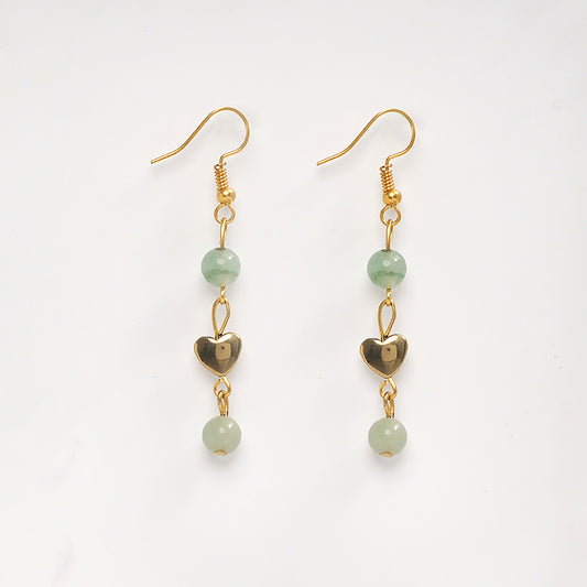 EYKAA GREEN AVENTURINE, GOLDEN HEMATITE AND SHELL PEARL EARRINGS