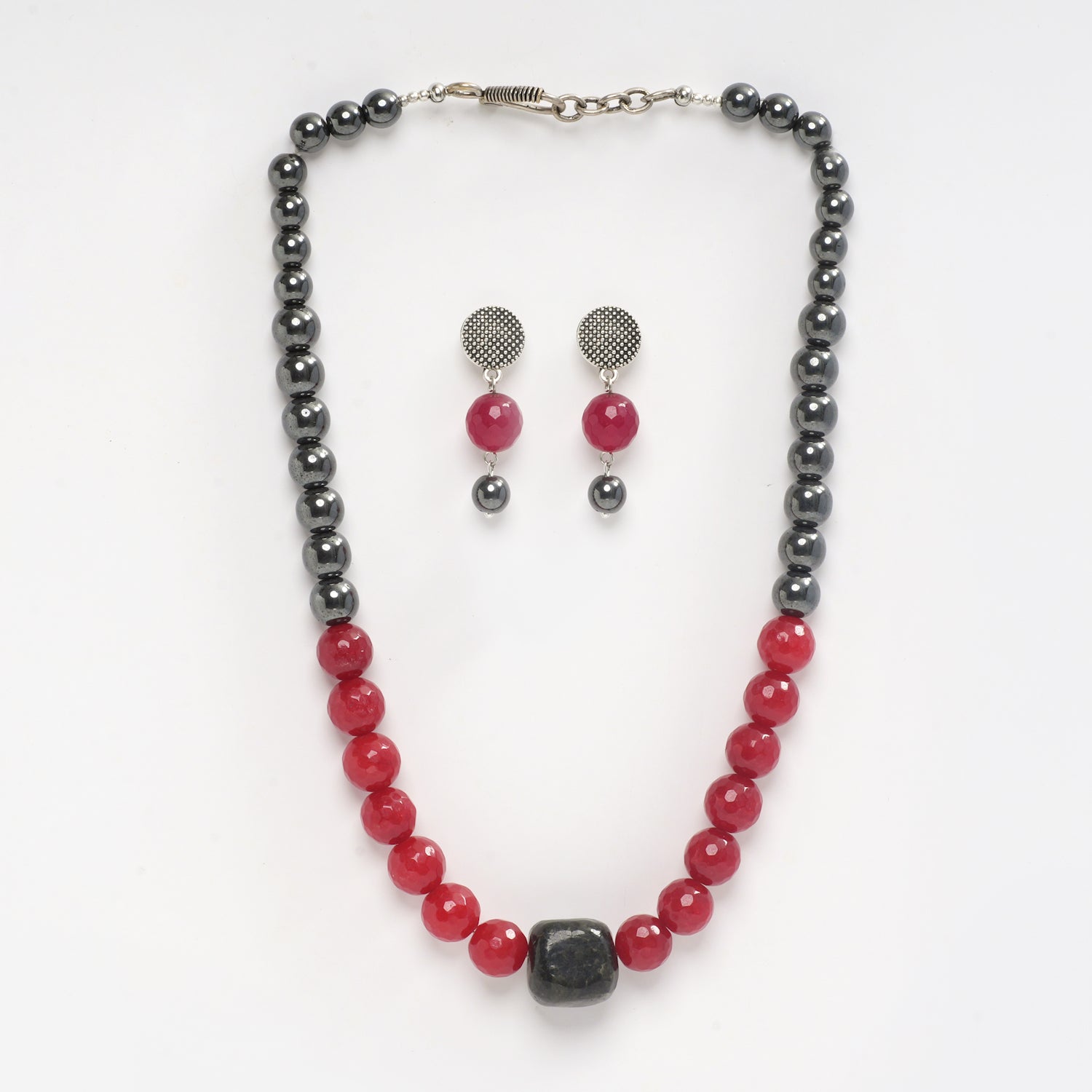 Eykaa Jade With Black Tourmaline And Hematite Necklace With Earrings On A White Background.
Eykaa
stone jewellery
womens jewellery
earing for women
bracelet for women
necklace for women
jewellery stores