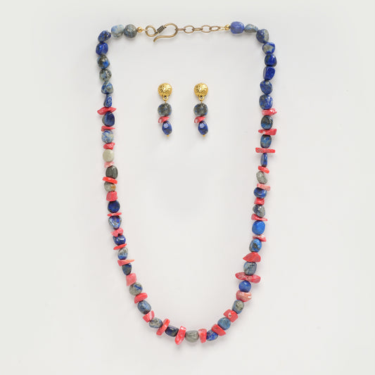 Eykaa Heavenly Spark: Lapis Lazuli & Coral Necklace with Earrings Set