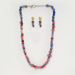 Eykaa Heavenly Spark: Lapis Lazuli & Coral Necklace with Earrings Set