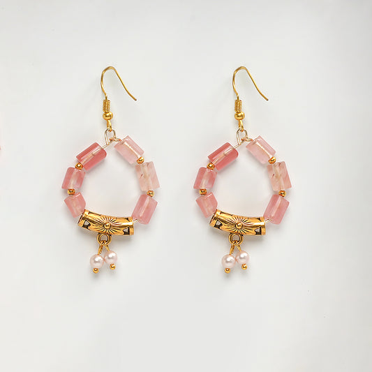 Eykaa Illuminate Dreams: Cherry Quartz and Golden Charms Earrings
