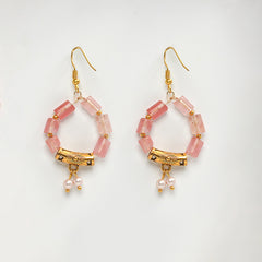 Eykaa Illuminate Dreams: Cherry Quartz and Golden Charms Earrings