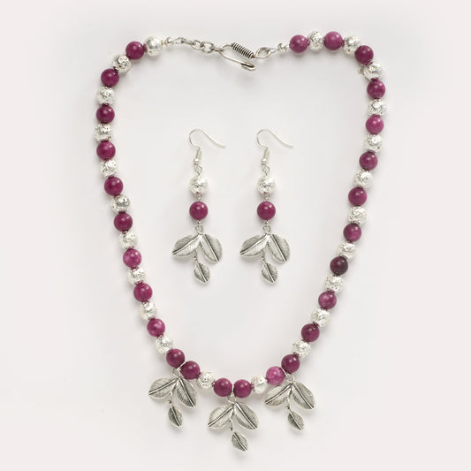 Eykaa Illuminate Grace: Eykaa Silver Lava & Jade Set Necklace With Earrings