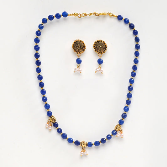 Eykaa Illuminate Calm: Blue Jade & Shell Pearl Necklace With Earrings Set