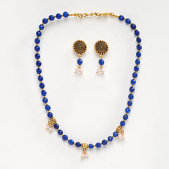 Eykaa Illuminate Calm: Blue Jade & Shell Pearl Necklace With Earrings Set