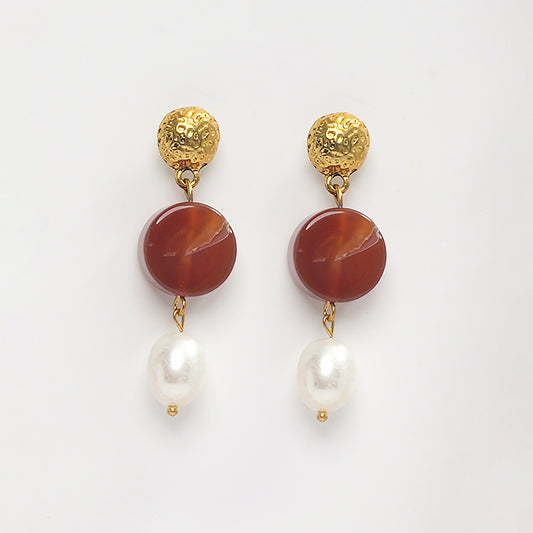 Eykaa Carnelian And Fresh Water Pearl Earrings