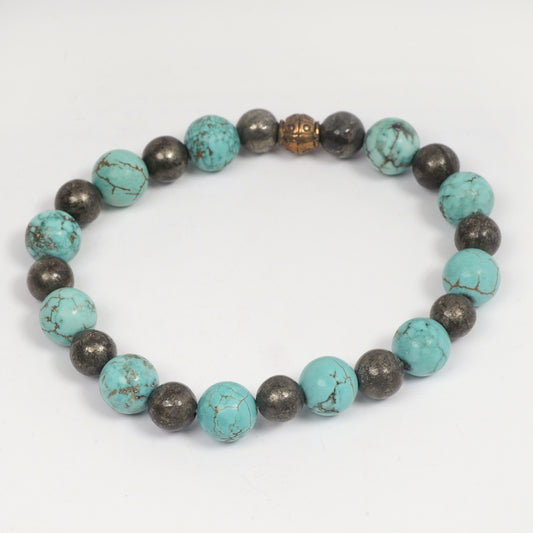 EykaaEYKAA AZURITE WITH FIROZA AND SILVER BEADS WITH DIAMOND CHARMS BRACELET  with white background