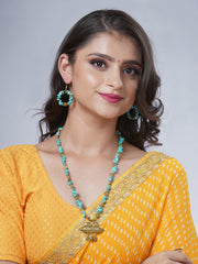 Eykaa Glorious Waves: Uncut Firoza & Golden Pendant Necklace With earrings
