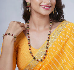 EYKAA CLEAR QUARTZ AND RED ONYX EARRINGS