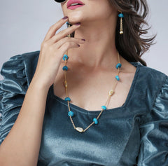 Eykaa Elegance : Blue Agate & Freshwater Pearl Necklace and Earring Set