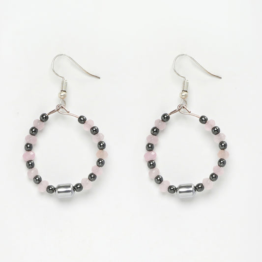 EYKAA HEMATITE WITH LIGHT PINK JADE EARRINGS