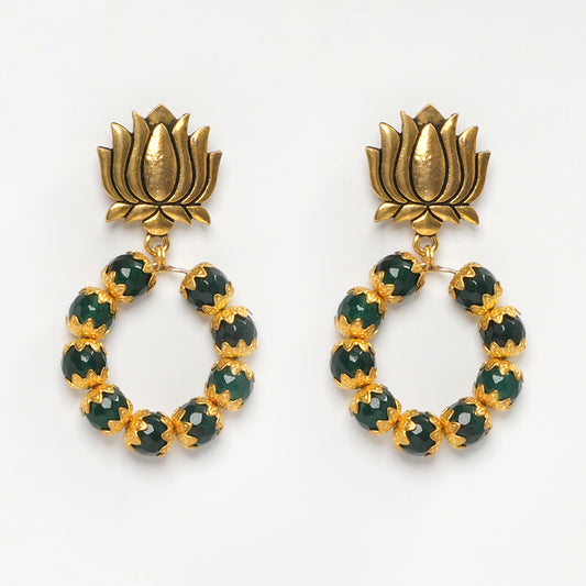 Eykaa Glorious Power: Green Jade & Golden Lava Earrings