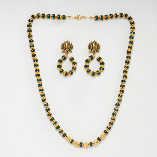 Eykaa Glorious Power: Green Jade & Golden Lava Necklace With Earrings