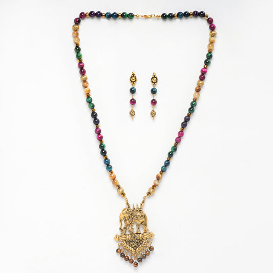Eykaa Glorious Elixir: Rainbow Tiger Eye & Hematite Necklace With Earrings