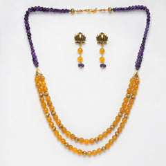 Eykaa Glorious Sunshine: Yellow & Purple Jade Necklace With Earrings
