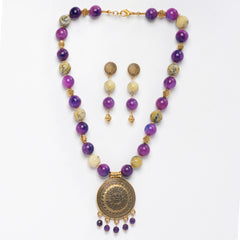Eykaa Glorious Allure: Serpentine and Purple Jade Necklace With Earrings