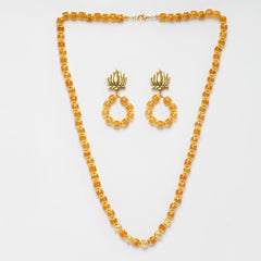 Eykaa FACETED YELLOW JADE, WITH GOLDEN LAVA. NECKLACE WITH EARRINGS