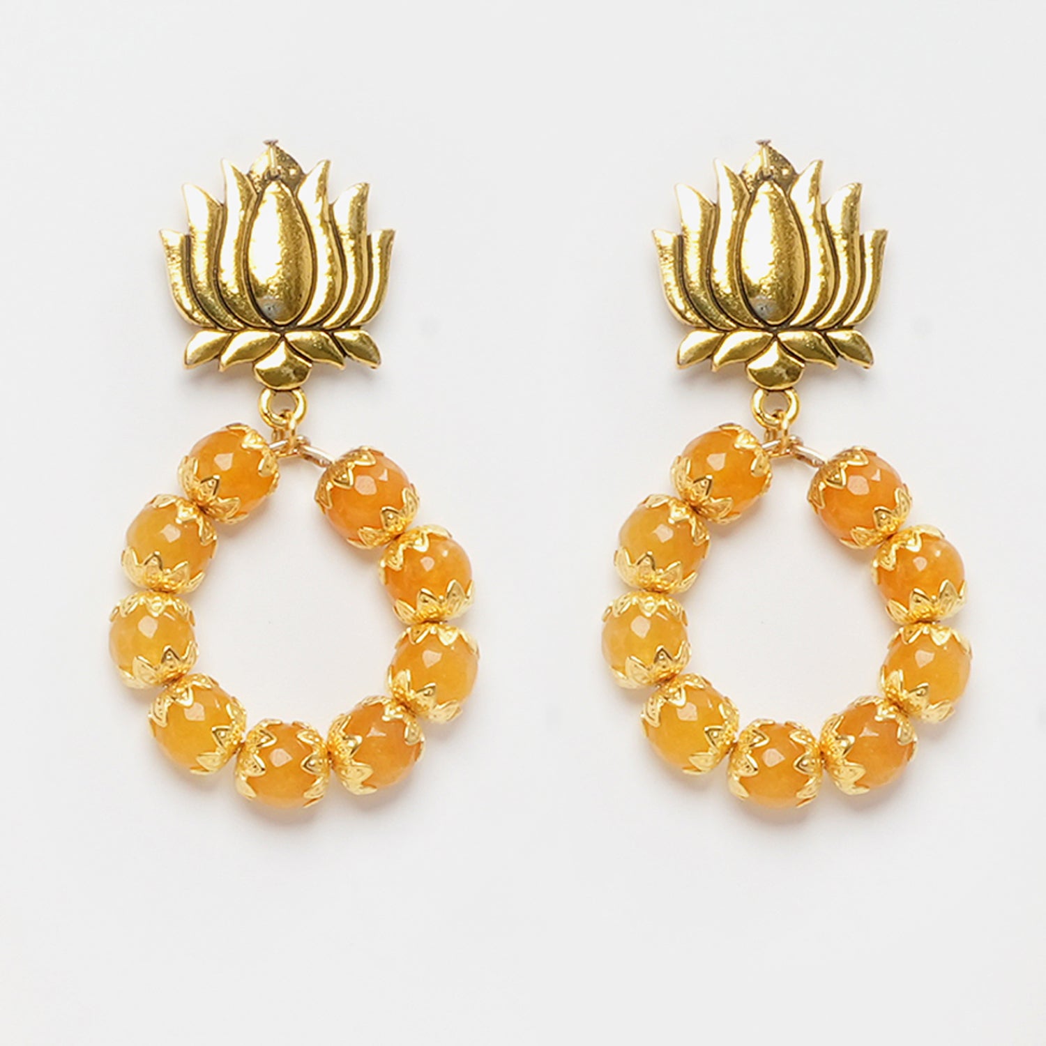 FACETED YELLOW JADE, WITH GOLDEN LAVA EARRINGS