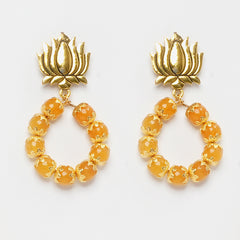 FACETED YELLOW JADE, WITH GOLDEN LAVA EARRINGS