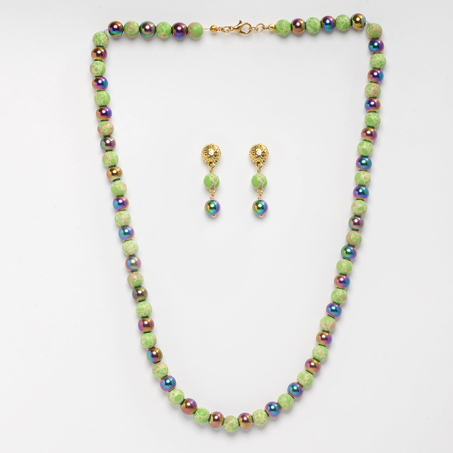 RAINBOW HEMATITE, JASPER. NECKLACES WITH EARRINGS.