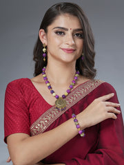 Eykaa Glorious Allure: Serpentine and Purple Jade Necklace With Earrings