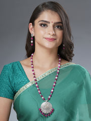 Eykaa Glorious Sphere: Maroon & Pink Jade  Necklace With Earrings