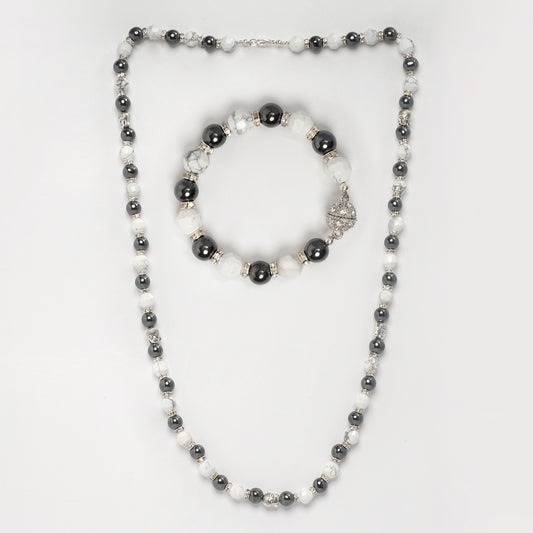 Eykaa Illuminate Ocean: Hematite & White Howlite Unisex Mala Bracelet