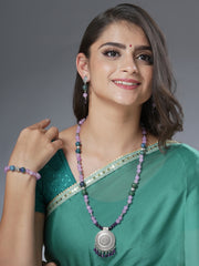 Eykaa Glorious Glow: Purple Faceted Jade and Azurite Necklace With Earrings