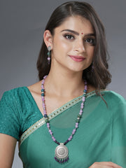 Eykaa Glorious Glow: Purple Faceted Jade and Azurite Necklace With Earrings