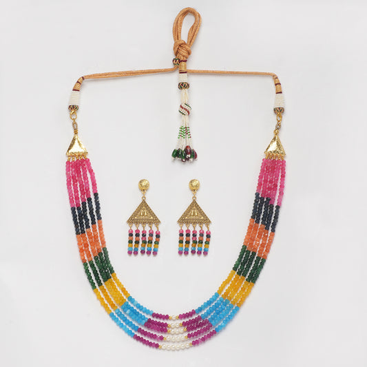 Eykaa Glorious Treasure: Jade and Shell Pearl Layered Necklace With Earrings