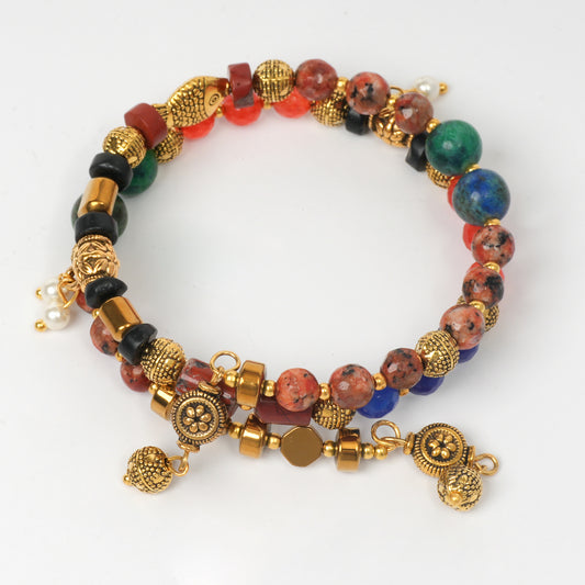 Eykaa Glorious Golden Glory : Dalmatian, Hematite, Black Onyx, Azurite, and Jade Bracelet