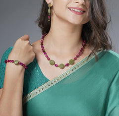 Eykaa Illuminate Feminine: Pink Tiger Eye & Agate Necklace with Earrings Set