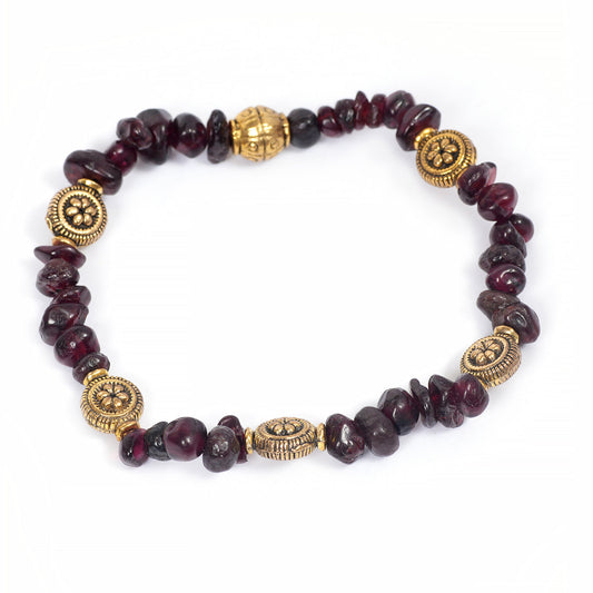 Eykaa GARNET WITH GOLDEN CHARMS AND GOLDEN PENDANT BRACELET with white background