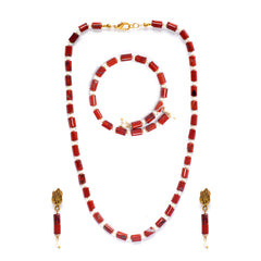 EYKAA RED JASPER AND SHELL PEARLS EARRING