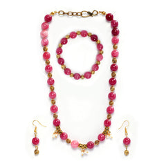 EYKAA PINK JADE AND GOLDEN BEAD EARRINGS