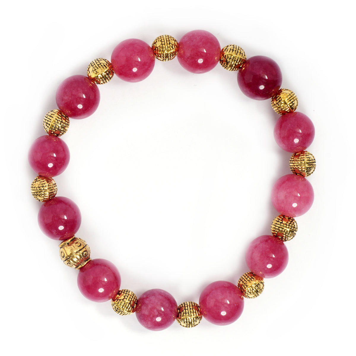 Eykaa EYKAA PINK JADE WITH SHELL PEARLS AND GOLDEN BEADS WITH GOLDEN CHARMS BRACELET with white background