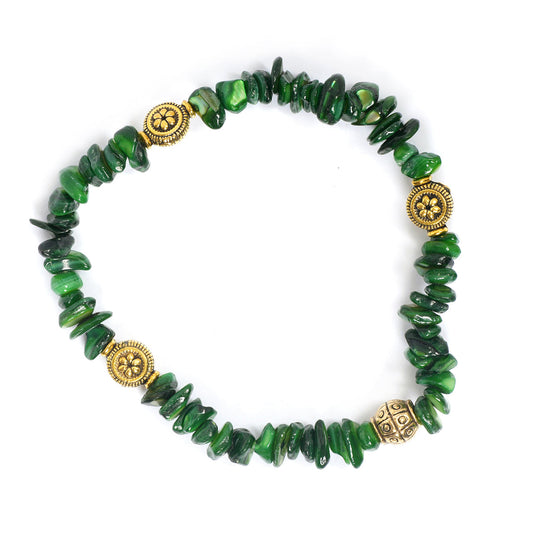 Eykaa GREEN MOTHER OF PEARL WITH GOLDEN CHARMS AND PENDANT BRACELET  with white background