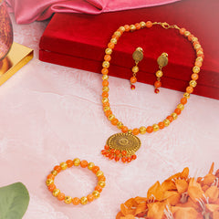 EYKAA ORANGE JADE AND GOLDEN LAVA BRACELET