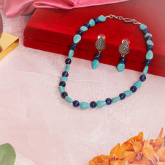 EYKAA AGATE AND FIROZA NECKLACE WITH EARRINGS