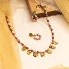 EYKAA MEAT JASPER AND RED SENDSTONE NECKLACE WITH EARRINGS